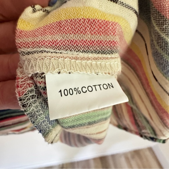 Express Striped Off-the-Shoulder Cotton Boho Smock Sundress w/ Pockets Sz L - Picture 5 of 10